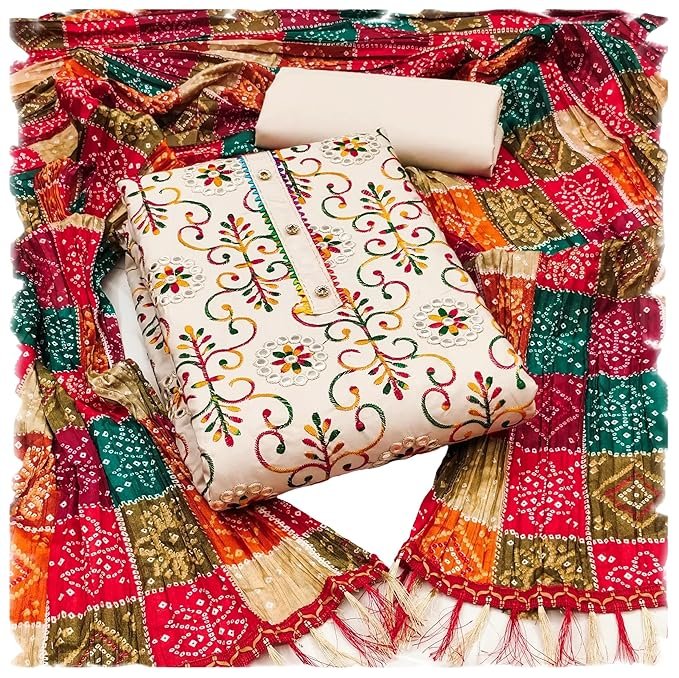 Poly Cotton Embroidery Work Unstitched Salwar Suit Dress Material - Image 3