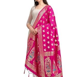 DEVANGI Women's Woven Jacquard Banarasi Silk Printed Dupatta