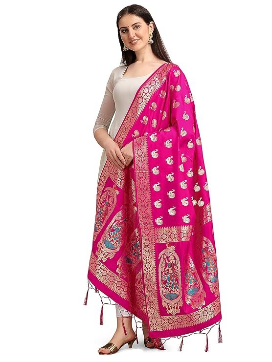 DEVANGI Women's Woven Jacquard Banarasi Silk Printed Dupatta