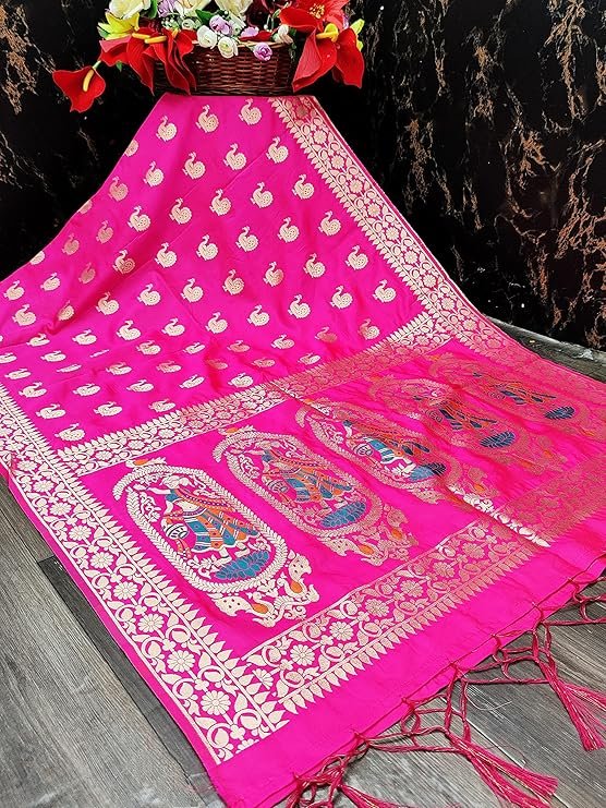 DEVANGI Women's Woven Jacquard Banarasi Silk Printed Dupatta - Image 7