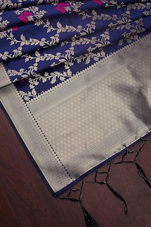 DEVANGI Women's Woven Jacquard Banarasi Silk Printed Dupatta/Chunni with Meena Work - Image 6