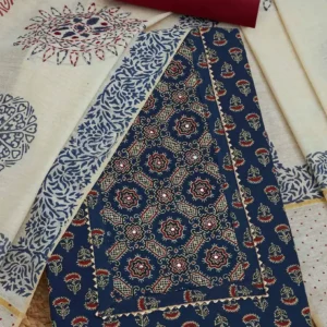 Navy Blue Cotton Ethnic Motifs Unstitched Dress Material
