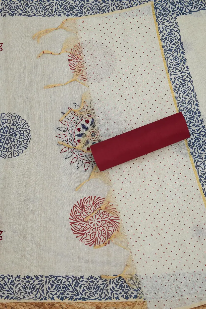 Navy Blue Cotton Ethnic Motifs Unstitched Dress Material - Image 5