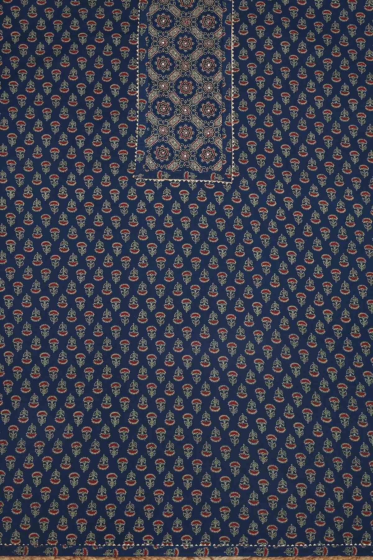 Navy Blue Cotton Ethnic Motifs Unstitched Dress Material - Image 6